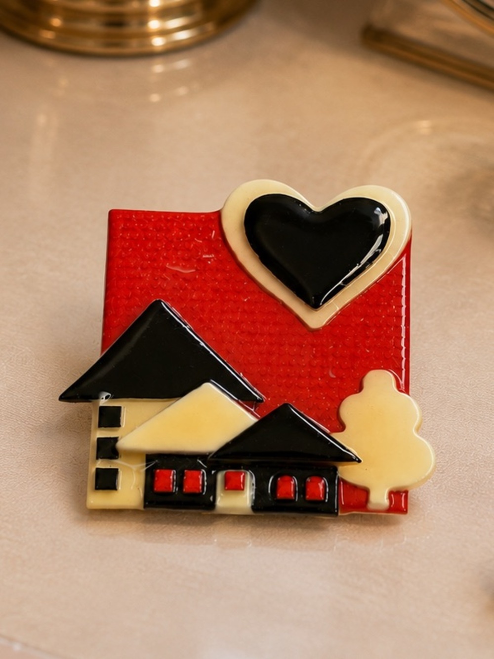Vintage House Pins By Lucinda Black and Red Heart Brooch
